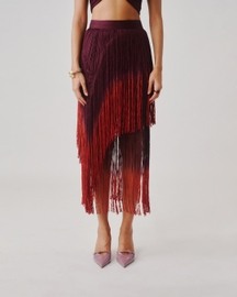 Burnt Wine Fringe Skirt