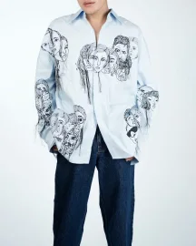 Handcrafted Diversity Stream Shirt(Powder Blue)