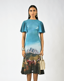 Sculpted Horse Grazing Landscaped Lycra Dress