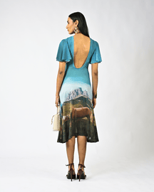 Sculpted Horse Grazing Landscaped Lycra Dress