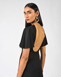 Sculpted Black Hand-embroidered Lycra Dress