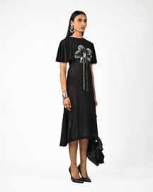Sculpted Black Hand-embroidered Lycra Dress