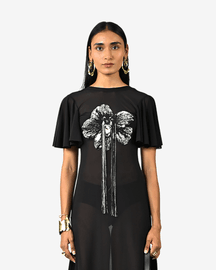 Sculpted Black Hand-embroidered Lycra Dress