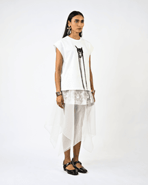 Hand-embroidered Canine Top With Hanging Silk Threads (Women's) - White