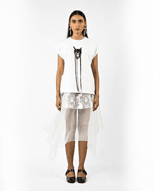 Hand-embroidered Canine Top With Hanging Silk Threads (Women's) - White