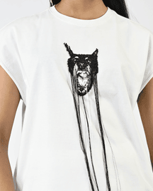 Hand-embroidered Canine Top With Hanging Silk Threads (Women's) - White