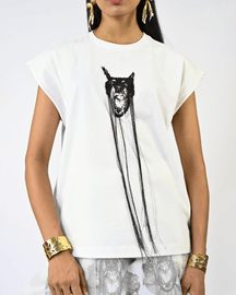 Hand-embroidered Canine Top With Hanging Silk Threads (Women's) - White