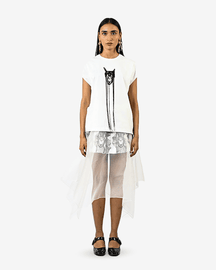 Hand-embroidered Canine Top With Hanging Silk Threads (Women's) - White