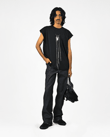 Hand-embroidered Canine Top With Hanging Silk Threads (Men's) - Black