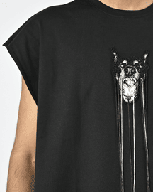Hand-embroidered Canine Top With Hanging Silk Threads (Men's) - Black