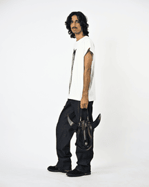 Hand-embroidered Canine Top With Hanging Silk Threads (Men's) - White