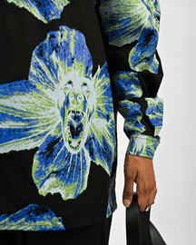 Canine Printed Oversized Cotton Shirt - Black