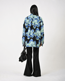 Canine Printed Oversized Cotton Shirt - Black