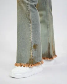 Bootcut Denim With Hand-painted Light Mud-washed Surface (Indigo)