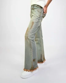 Bootcut Denim With Hand-painted Light Mud-washed Surface (Indigo)