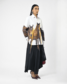 Horse Printed Cotton Shirt With Hanging Silk Threads and Synthetic Hair