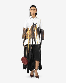 Horse Printed Cotton Shirt With Hanging Silk Threads and Synthetic Hair