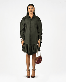 Plain Ruffle-edged Shirt Dress