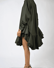 Plain Ruffle-edged Shirt Dress
