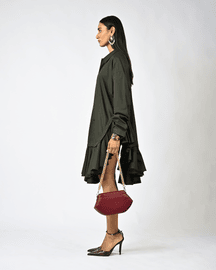 Plain Ruffle-edged Shirt Dress