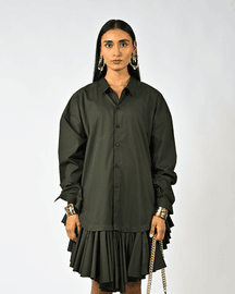 Plain Ruffle-edged Shirt Dress