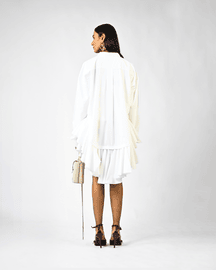 Fanged Floral Printed Ruffle-edged Shirt Dress