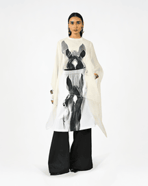 Horse Printed Sleeveless Organza Kaftan