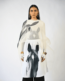 Horse Printed Sleeveless Organza Kaftan