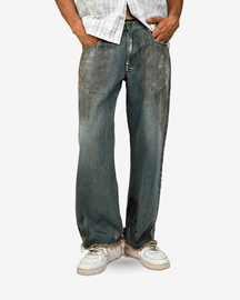 Straight Fit Denim With Hand-painted Whitewash Surface (Indigo)