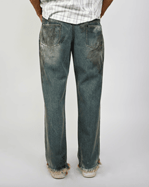 Straight Fit Denim With Hand-painted Whitewash Surface (Indigo)