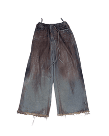Oversized unisex denim with hand-painted whitewash surface (Indigo)