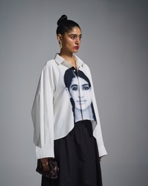 The Girl With The Braids Cropped Oversized Shirt - White