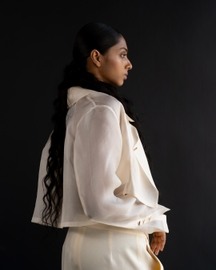 Butter Cream Organza Shirt With Pants