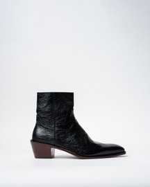 Ankle Boots With a Square Pointed Toe and Trapezoid Heel, Featuring a Side Zip Closure