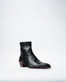 Ankle Boots With a Square Pointed Toe and Trapezoid Heel, Featuring a Side Zip Closure