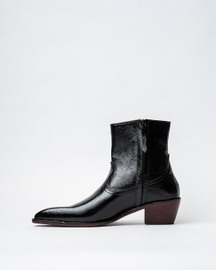 Ankle Boots With A Square Pointed Toe And Trapezoid Heel, Featuring A Side Zip Closure