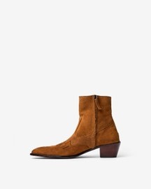 Cowboy Ankle Boots With A Square Pointed Toe And Trapezoid Heel, Featuring A Side Zip Closure