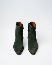 Cowboy Ankle Boots With a Square Pointed Toe and Trapezoid Heel, Featuring a Side Zip Closure