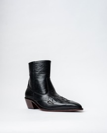 Cowboy Ankle Boots With a Square Pointed Toe and Trapezoid Heel, Featuring a Side Zip Closure