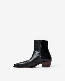 Cowboy Ankle Boots With a Square Pointed Toe and Trapezoid Heel, Featuring a Side Zip Closure