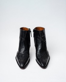 Cowboy Ankle Boots With a Square Pointed Toe and Trapezoid Heel, Featuring a Side Zip Closure