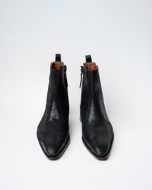 Cowboy Ankle Boots With a Square Pointed Toe and Trapezoid Heel, Featuring a Side Zip Closure