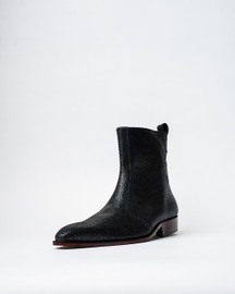 Cowboy Ankle Boots With a Square Pointed Toe and Trapezoid Heel, Featuring a Side Zip Closure