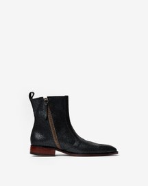 Cowboy Ankle Boots With a Square Pointed Toe and Trapezoid Heel, Featuring a Side Zip Closure