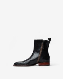 Cowboy Ankle Boots With a Square Pointed Toe and Trapezoid Heel, Featuring a Side Zip Closure