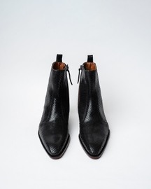 Cowboy Ankle Boots With a Square Pointed Toe and Trapezoid Heel, Featuring a Side Zip Closure