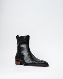 Cowboy Ankle Boots With a Square Pointed Toe and Trapezoid Heel, Featuring a Side Zip Closure
