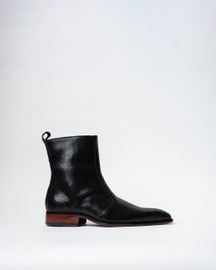 Cowboy Ankle Boots With a Square Pointed Toe and Trapezoid Heel, Featuring a Side Zip Closure