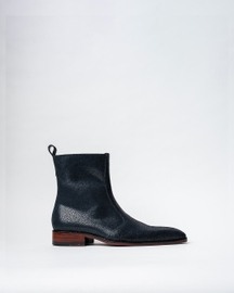 Cowboy Ankle Boots With a Square Pointed Toe and Trapezoid Heel, Featuring a Side Zip Closure