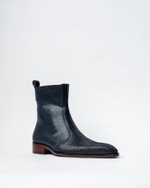 Cowboy Ankle Boots With a Square Pointed Toe and Trapezoid Heel, Featuring a Side Zip Closure